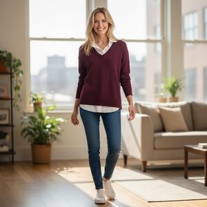 NWT Lauren Ralph Lauren Layered Look V-Neck Sweater Classic Preppy Winter Spring